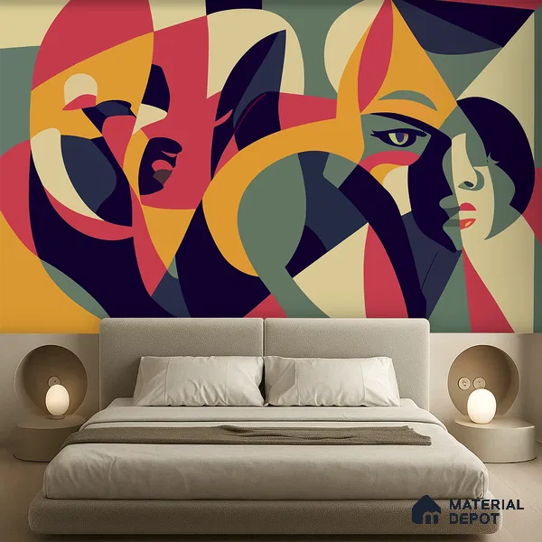 Echoes of Faces Playful Rainbow Splash | WP 04151 B Non Woven Matte Finish Abstract Style Premium Customized size Wallpaper | 150 GSM WP01MTF Paper | (MOQ = 30 Sq. Ft.)