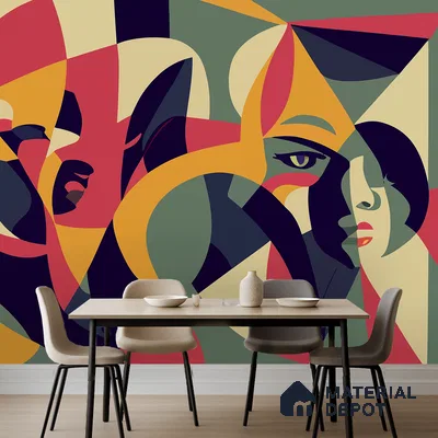 Echoes of Faces Playful Rainbow Splash | WP 04151 B Non Woven Matte Finish Abstract Style Premium Customized size Wallpaper | 150 GSM WP01MTF Paper | (MOQ = 30 Sq. Ft.)