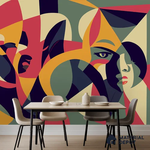 Echoes of Faces Playful Rainbow Splash | WP 04151 B Non Woven Matte Finish Abstract Style Premium Customized size Wallpaper | 150 GSM WP01MTF Paper | (MOQ = 30 Sq. Ft.)