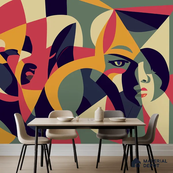 Echoes of Faces Playful Rainbow Splash | WP 04151 B Non Woven Matte Finish Abstract Style Premium Customized size Wallpaper | 150 GSM WP01MTF Paper | (MOQ = 30 Sq. Ft.)