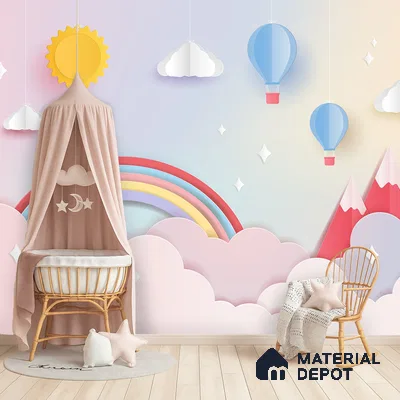 Kids Fantasy Sky Rainbow Over Mountain Tops | WP 04069 B Non Woven Matte Finish Geometric Style Premium Customized size Wallpaper | 150 GSM WP01MTF Paper | (MOQ = 30 Sq. Ft.)