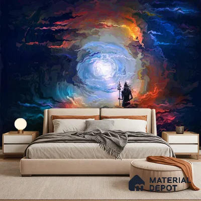 Stillness Before the Storm Shiva | WP 04105 Non Woven Matte Finish Indian Style Premium Customized size Wallpaper | 150 GSM WP01MTF Paper | (MOQ = 30 Sq. Ft.)