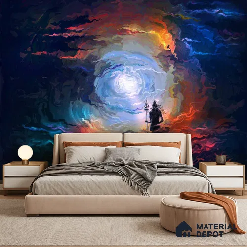 Stillness Before the Storm Shiva | WP 04105 B Canvas Texture Finish Indian Style luxurious Customized size Wallpaper | 250 GSM WP01CNF Paper | (MOQ = 30 Sq. Ft.)