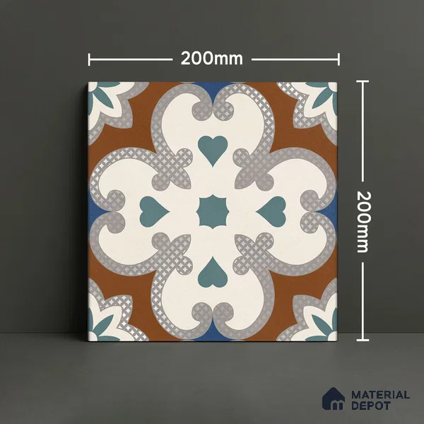Moroccan Wall & Floor Tile TL 06444 C Vintagia Lomba 8 x 8 inch Ceramic Matte Finish - 10 mm  | Suitable for Accent / Feature Walls, Bathroom, Kitchen Wall & Backsplashes (Sample)