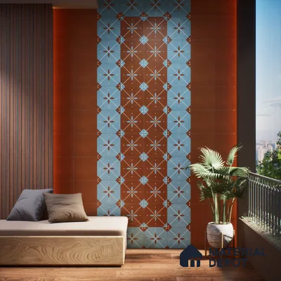 Moroccan Wall & Floor Tile TL 06444 G Vintagia Retro Rubik Ocean 8 x 8 inch Ceramic Matte Finish - 10 mm  | Suitable for Accent / Feature Walls, Bathroom, Kitchen Wall & Backsplashes (Sample)