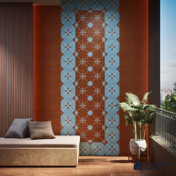 Moroccan Wall & Floor Tile TL 06444 G Vintagia Retro Rubik Ocean 8 x 8 inch Ceramic Matte Finish - 10 mm  | Suitable for Accent / Feature Walls, Bathroom, Kitchen Wall & Backsplashes (Sample)