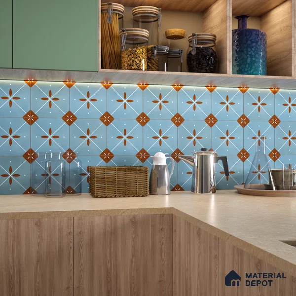 Moroccan Wall & Floor Tile TL 06444 G Vintagia Retro Rubik Ocean 8 x 8 inch Ceramic Matte Finish - 10 mm  | Suitable for Accent / Feature Walls, Bathroom, Kitchen Wall & Backsplashes (Sample)