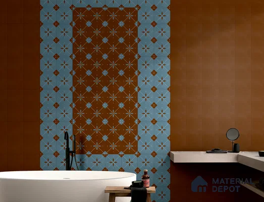 Moroccan Wall & Floor Tile TL 06444 H Vintagia Retro Rubik Orange 8 x 8 inch Ceramic Matte Finish - 10 mm  | Suitable for Accent / Feature Walls, Bathroom, Kitchen Wall & Backsplashes (Sample)