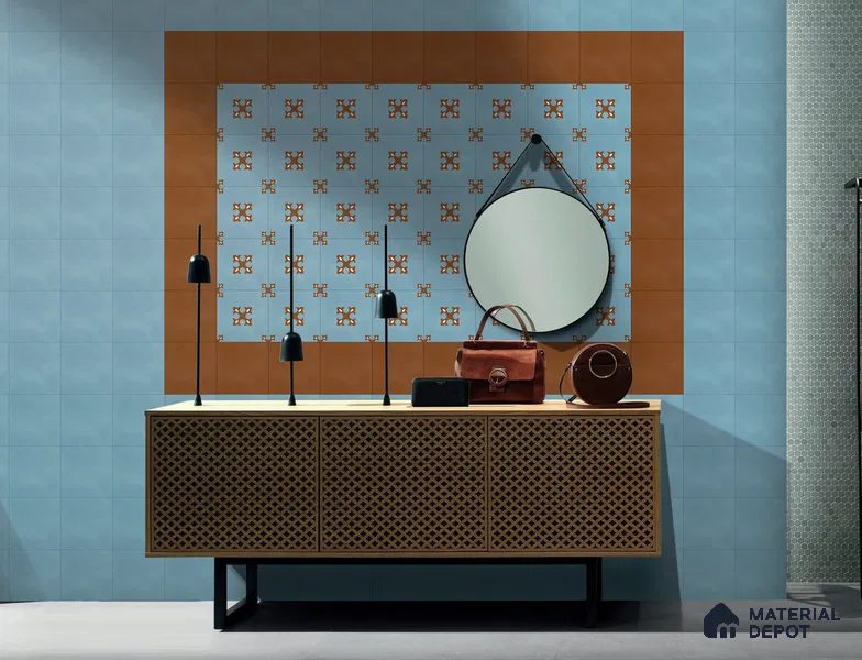 Moroccan Wall & Floor Tile TL 06444 I Vintagia Retro Luxor Orange 8 x 8 inch Ceramic Matte Finish - 10 mm  | Suitable for Accent / Feature Walls, Bathroom, Kitchen Wall & Backsplashes (Sample)