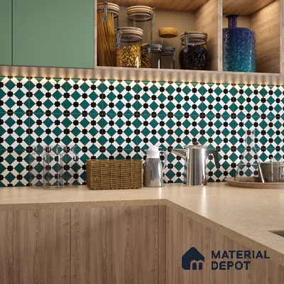 Moroccan Wall Tile TL 06445 E Vintagia Tin Aqua 8 x 8 inch Ceramic Matte Finish - 10 mm  | Suitable for Accent / Feature Walls, Bathroom, Kitchen Wall & Backsplashes (Sample)