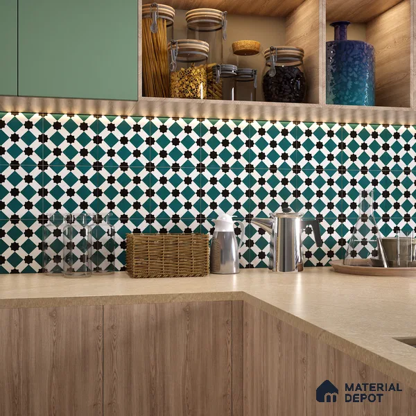 Moroccan Wall Tile TL 06445 E Vintagia Tin Aqua 8 x 8 inch Ceramic Matte Finish - 10 mm  | Suitable for Accent / Feature Walls, Bathroom, Kitchen Wall & Backsplashes (Sample)