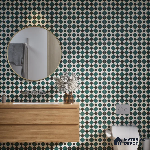 Moroccan Wall Tile TL 06445 E Vintagia Tin Aqua 8 x 8 inch Ceramic Matte Finish - 10 mm  | Suitable for Accent / Feature Walls, Bathroom, Kitchen Wall & Backsplashes (Sample)