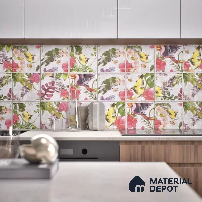 Subway Floral Wall Tile TL 06432 G Coastal Lilac Selva 8 x 8 inch Ceramic Matte Finish - 10 mm | 16 Random Design | Suitable for Accent / Feature Walls, Bathroom, Kitchen Wall & Backsplashes (Sample)