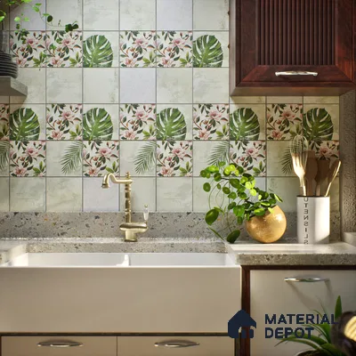 Subway Floral Wall Tile TL 06432 Coastal Lilac Amazonia 8 x 8 inch Ceramic Matte Finish - 10 mm | 12 Random Design | Suitable for Accent / Feature Walls, Bathroom, Kitchen Wall & Backsplashes (Sample)