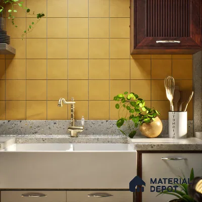 Plain Wall & Floor Tile TL 06442 D Vintagia Retro Gold 8 x 8 inch Ceramic Matte Finish - 10 mm  | Suitable for Accent / Feature Walls, Bathroom, Kitchen Wall & Backsplashes (Sample)