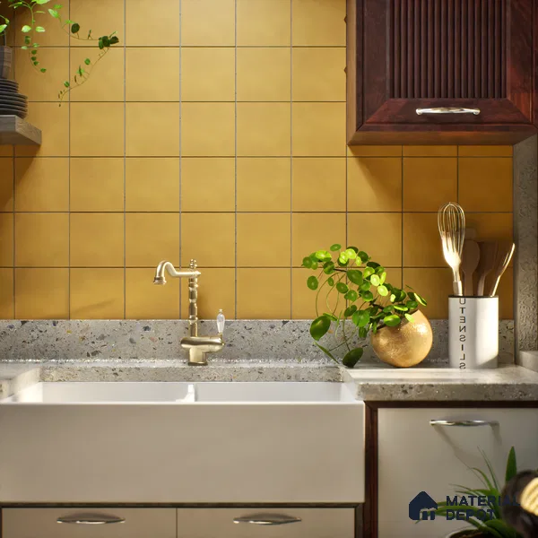 Plain Wall & Floor Tile TL 06442 D Vintagia Retro Gold 8 x 8 inch Ceramic Matte Finish - 10 mm  | Suitable for Accent / Feature Walls, Bathroom, Kitchen Wall & Backsplashes (Sample)