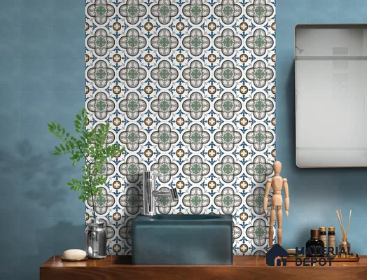 Plain Wall & Floor Tile TL 06446 D Vintagia Retro Ocean 8 x 8 inch Ceramic Matte Finish - 10 mm  | Suitable for Accent / Feature Walls, Bathroom, Kitchen Wall & Backsplashes (Sample)