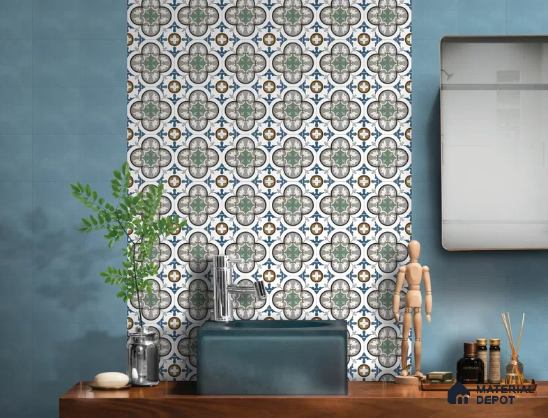 Plain Wall & Floor Tile TL 06446 D Vintagia Retro Ocean 8 x 8 inch Ceramic Matte Finish - 10 mm  | Suitable for Accent / Feature Walls, Bathroom, Kitchen Wall & Backsplashes (Sample)