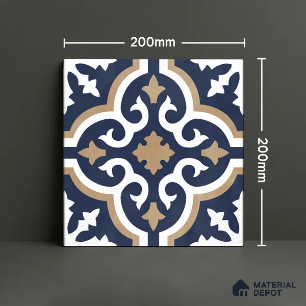 Moroccan Wall & Floor Tile TL 06441 B Vintagia Calipso Ciano 8 x 8 inch Ceramic Matte Finish - 10 mm  | Suitable for Accent / Feature Walls, Bathroom, Kitchen Wall & Backsplashes (Sample)