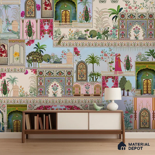 Mehfil-e-Gulistan Terracotta Peony Spread | WP 04166 Non Woven Matte Finish Indian Style Premium Customized size Wallpaper | 150 GSM WP01MTF Paper | (MOQ = 30 Sq. Ft.)