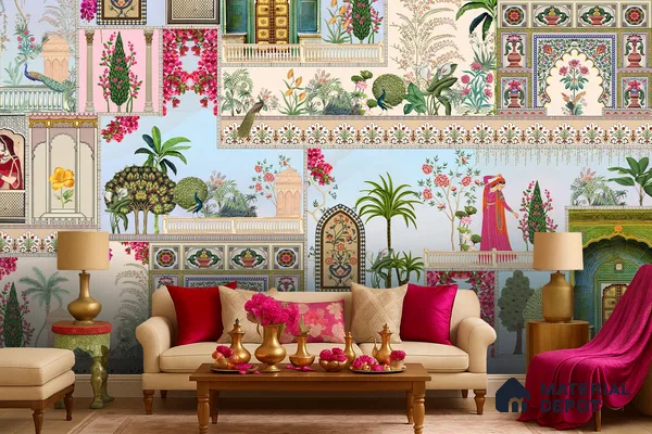 Mehfil-e-Gulistan Terracotta Peony Spread | WP 04166 Non Woven Matte Finish Indian Style Premium Customized size Wallpaper | 150 GSM WP01MTF Paper | (MOQ = 30 Sq. Ft.)