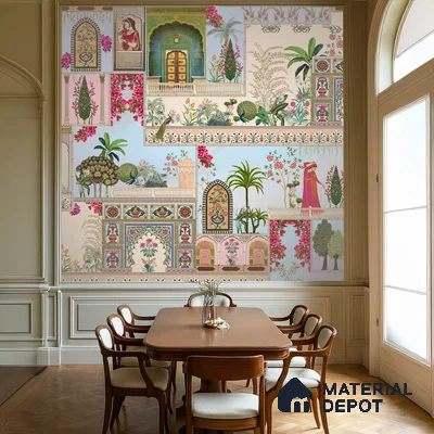 Mehfil-e-Gulistan Terracotta Peony Spread | WP 04166 Non Woven Matte Finish Indian Style Premium Customized size Wallpaper | 150 GSM WP01MTF Paper | (MOQ = 30 Sq. Ft.)
