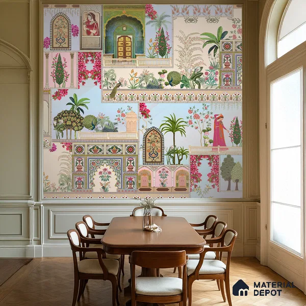 Mehfil-e-Gulistan Terracotta Peony Spread | WP 04166 Non Woven Matte Finish Indian Style Premium Customized size Wallpaper | 150 GSM WP01MTF Paper | (MOQ = 30 Sq. Ft.)