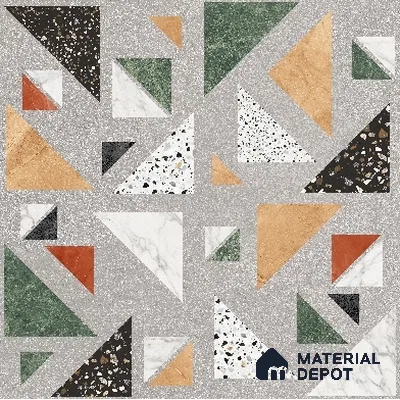 Terrazzo Wall & Floor Tile TL 06605 Kenza Gray 2 ft x 2 ft Vitrified Matte Finish - 9 mm | Suitable for Living Room, Balcony, Courtyard (Sample)