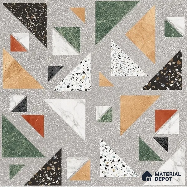 Terrazzo Wall & Floor Tile TL 06605 Kenza Gray 2 ft x 2 ft Vitrified Matte Finish - 9 mm | Suitable for Living Room, Balcony, Courtyard (Sample)
