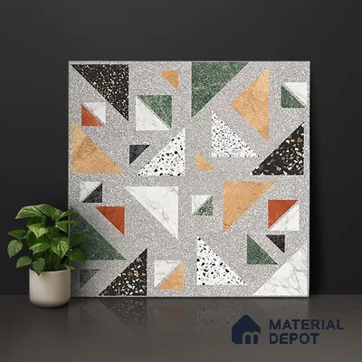 Terrazzo Wall & Floor Tile TL 06605 Kenza Gray 2 ft x 2 ft Vitrified Matte Finish - 9 mm | Suitable for Living Room, Balcony, Courtyard (Sample)