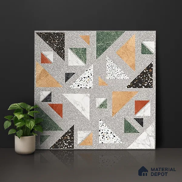 Terrazzo Wall & Floor Tile TL 06605 Kenza Gray 2 ft x 2 ft Vitrified Matte Finish - 9 mm | Suitable for Living Room, Balcony, Courtyard (Sample)