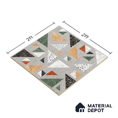 Terrazzo Wall & Floor Tile TL 06605 Kenza Gray 2 ft x 2 ft Vitrified Matte Finish - 9 mm | Suitable for Living Room, Balcony, Courtyard (Sample)