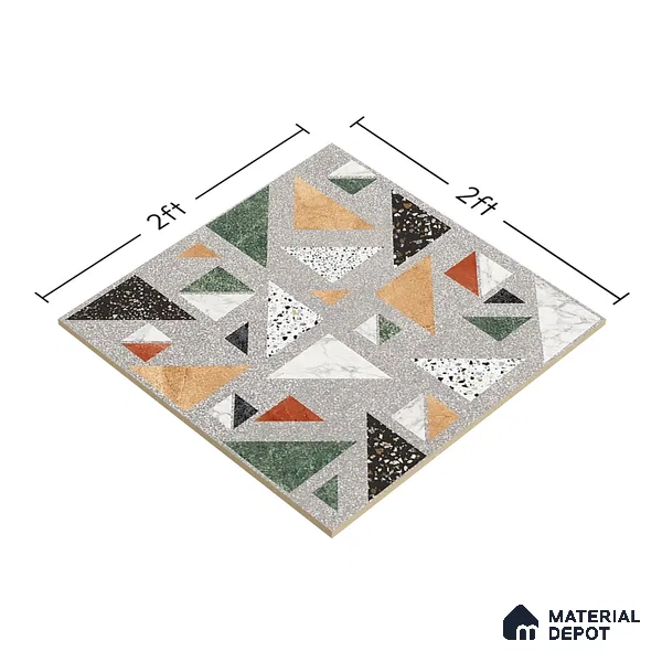 Terrazzo Wall & Floor Tile TL 06605 Kenza Gray 2 ft x 2 ft Vitrified Matte Finish - 9 mm | Suitable for Living Room, Balcony, Courtyard (Sample)