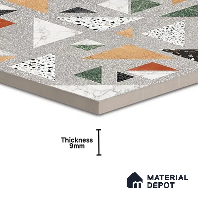 Terrazzo Wall & Floor Tile TL 06605 Kenza Gray 2 ft x 2 ft Vitrified Matte Finish - 9 mm | Suitable for Living Room, Balcony, Courtyard (Sample)