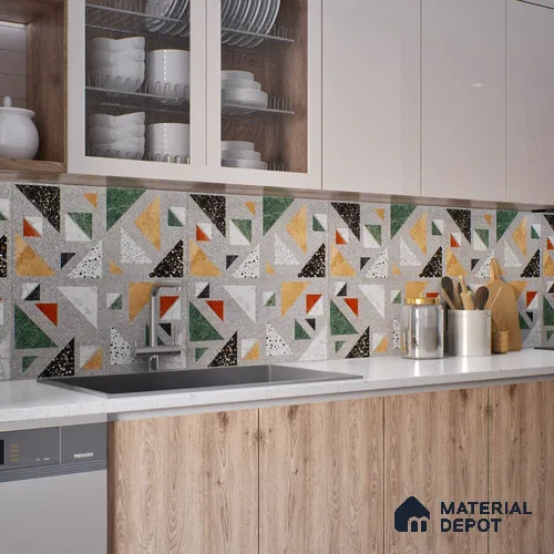 Terrazzo Wall & Floor Tile TL 06605 Kenza Gray 2 ft x 2 ft Vitrified Matte Finish - 9 mm | Suitable for Living Room, Balcony, Courtyard