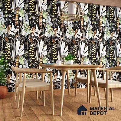 Tropical Wall Tile | TL 07191 B Fiore Foglie Black | 4 ft x 2 ft Matte Finish Vitrified Tile - 9 mm | Suitable For Living Room, Bathroom, Dining Area (Sample)