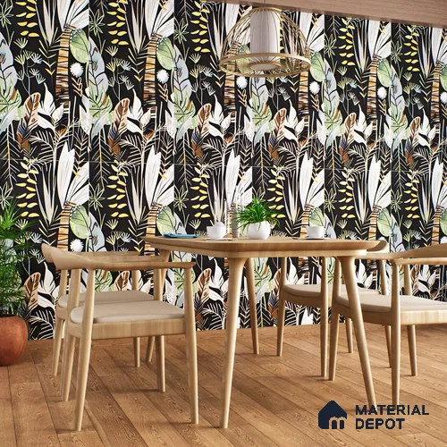 Tropical Wall Tile | TL 07191 B Fiore Foglie Black | 4 ft x 2 ft Matte Finish Vitrified Tile - 9 mm | Suitable for Bathroom, Accent/Feature Wall, Dining Area