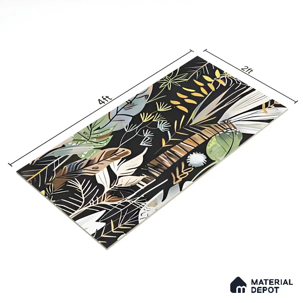 Tropical Wall Tile | TL 07191 B Fiore Foglie Black | 4 ft x 2 ft Matte Finish Vitrified Tile - 9 mm | Suitable For Living Room, Bathroom, Dining Area (Sample)