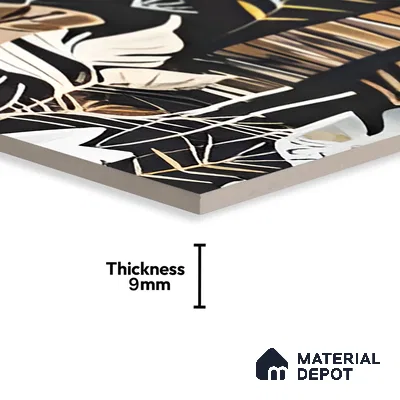 Tropical Wall Tile | TL 07191 B Fiore Foglie Black | 4 ft x 2 ft Matte Finish Vitrified Tile - 9 mm | Suitable For Living Room, Bathroom, Dining Area (Sample)