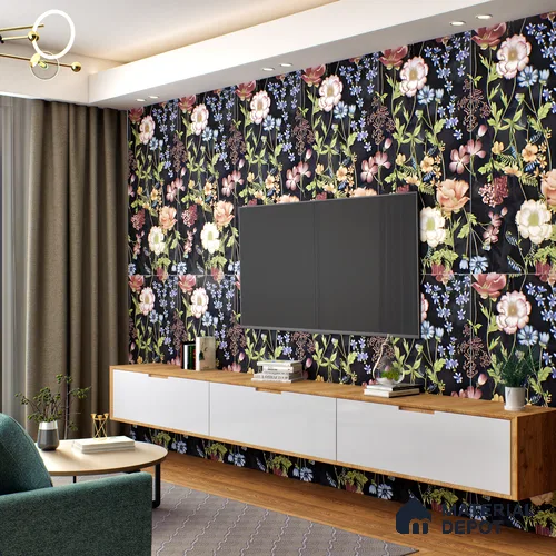 Floral Wall Tile | TL 07191 C Floreale Fiore Black | 4 ft x 2 ft Matte Finish Vitrified Tile - 9 mm | Suitable for Bathroom, Accent/Feature Wall, Foyer