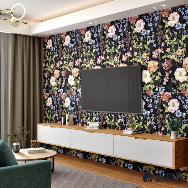 Floral Wall Tile | TL 07191 C Floreale Fiore Black | 4 ft x 2 ft Matte Finish Vitrified Tile - 9 mm | Suitable For Living Room, Bathroom, Dining Area (Sample)