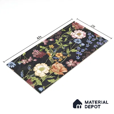 Floral Wall Tile | TL 07191 C Floreale Fiore Black | 4 ft x 2 ft Matte Finish Vitrified Tile - 9 mm | Suitable For Living Room, Bathroom, Dining Area (Sample)