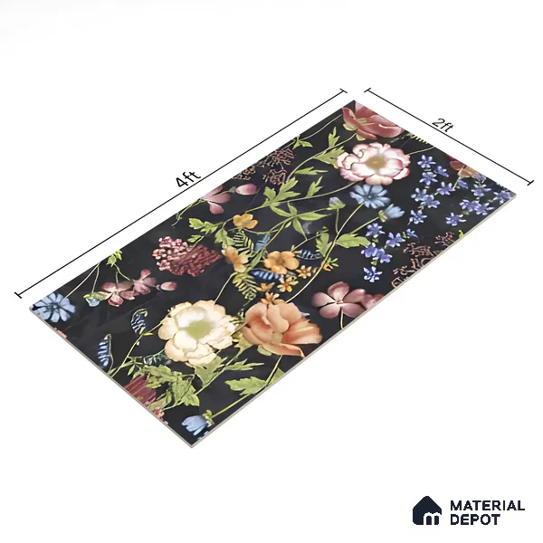 Floral Wall Tile | TL 07191 C Floreale Fiore Black | 4 ft x 2 ft Matte Finish Vitrified Tile - 9 mm | Suitable For Living Room, Bathroom, Dining Area (Sample)