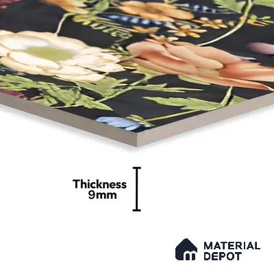 Floral Wall Tile | TL 07191 C Floreale Fiore Black | 4 ft x 2 ft Matte Finish Vitrified Tile - 9 mm | Suitable For Living Room, Bathroom, Dining Area (Sample)