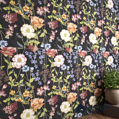 Floral Wall Tile | TL 07191 C Floreale Fiore Black | 4 ft x 2 ft Matte Finish Vitrified Tile - 9 mm | Suitable For Living Room, Bathroom, Dining Area (Sample)
