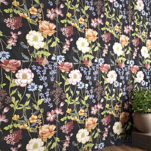 Floral Wall Tile | TL 07191 C Floreale Fiore Black | 4 ft x 2 ft Matte Finish Vitrified Tile - 9 mm | Suitable For Living Room, Bathroom, Dining Area (Sample)