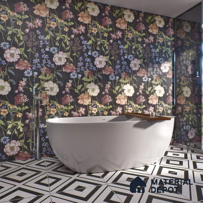 Floral Wall Tile | TL 07191 C Floreale Fiore Black | 4 ft x 2 ft Matte Finish Vitrified Tile - 9 mm | Suitable For Living Room, Bathroom, Dining Area (Sample)