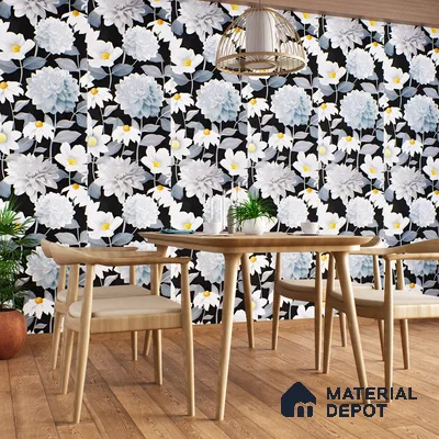 Floral Wall Tile | TL 07191 Stampa Floreale Black | 4 ft x 2 ft Matte Finish Vitrified Tile - 9 mm | Suitable For Living Room, Bathroom, Dining Area (Sample)