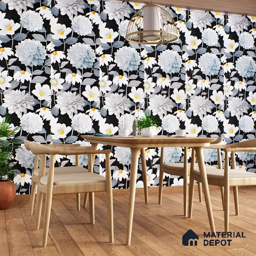 Floral Wall Tile | TL 07191 Stampa Floreale Black | 4 ft x 2 ft Matte Finish Vitrified Tile - 9 mm | Suitable for Bathroom, Accent/Feature Wall, Foyer
