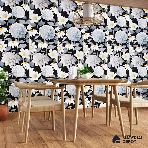 Floral Wall Tile | TL 07191 Stampa Floreale Black | 4 ft x 2 ft Matte Finish Vitrified Tile - 9 mm | Suitable For Living Room, Bathroom, Dining Area (Sample)